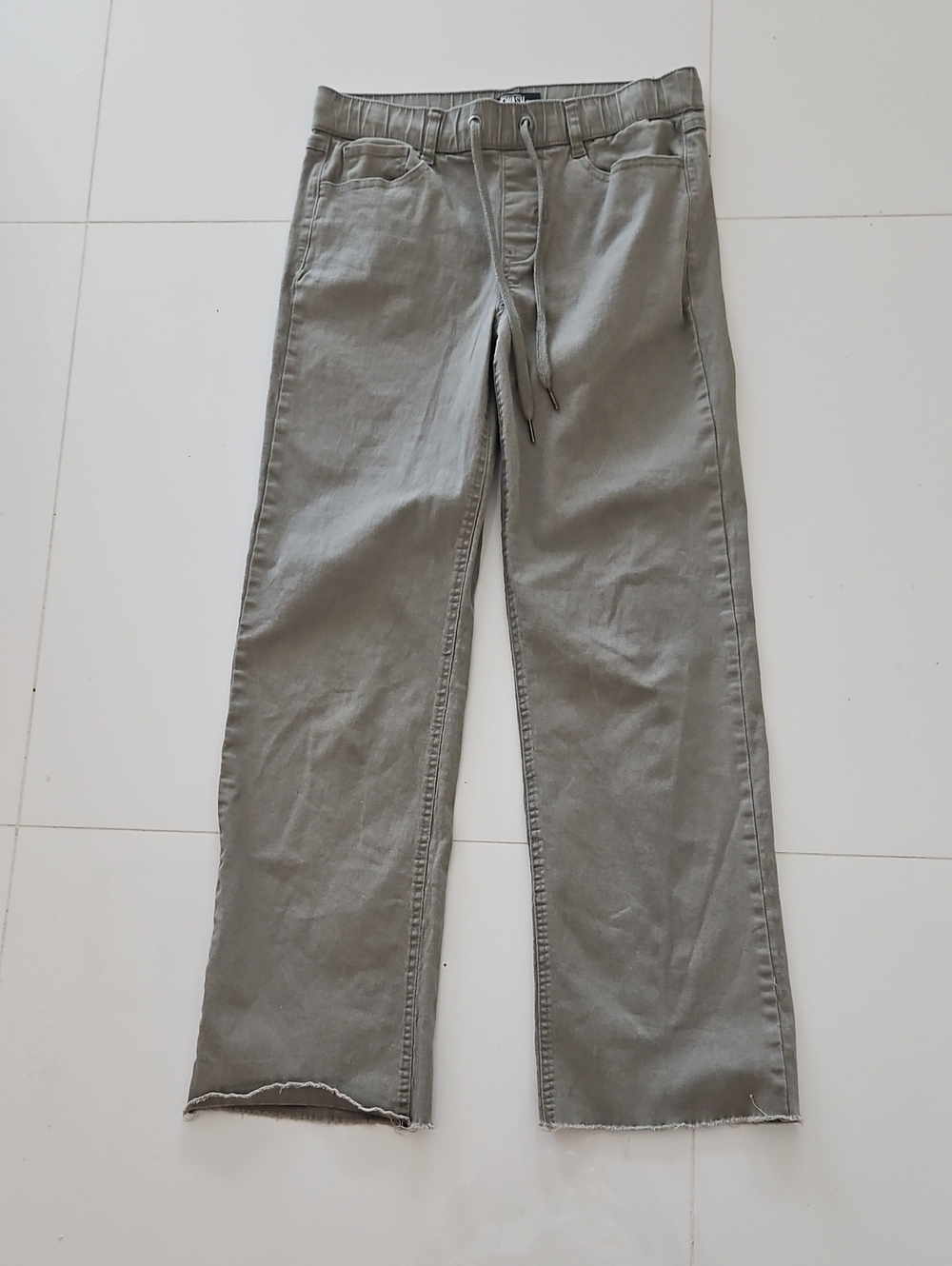 Rewash Olive-Grey Wide Leg Drawstring Jeans